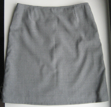 Skirt number six, in light gray wool suiting.