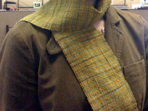 Scarf in variegated green, brown and gold