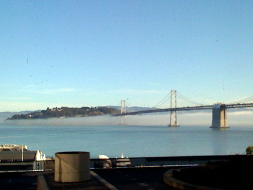 Fog under the Bay Bridge near Treasure Island