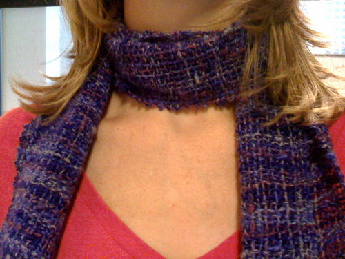 Snow Leopard scarf, modeled by my amiable coworker