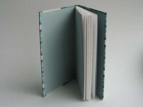 Open cover view: blue end papers