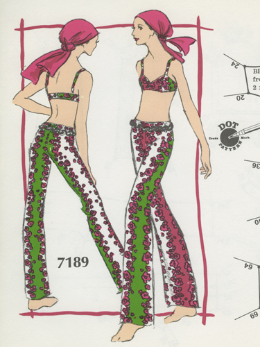 Slightly flaired green and white vertical striped pants with pink flowers - and matching bra