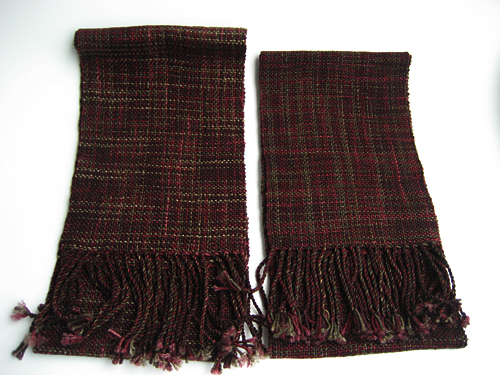 Two scarves with slight variations in color variegation