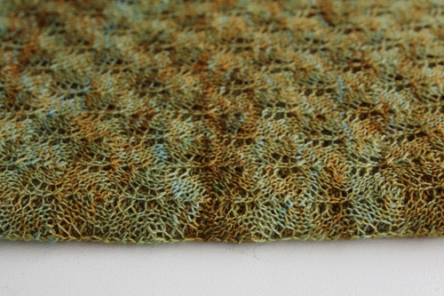Leaf lace pattern in brown and green variegated yarn