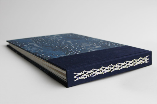 Side view of decorative spine stitching